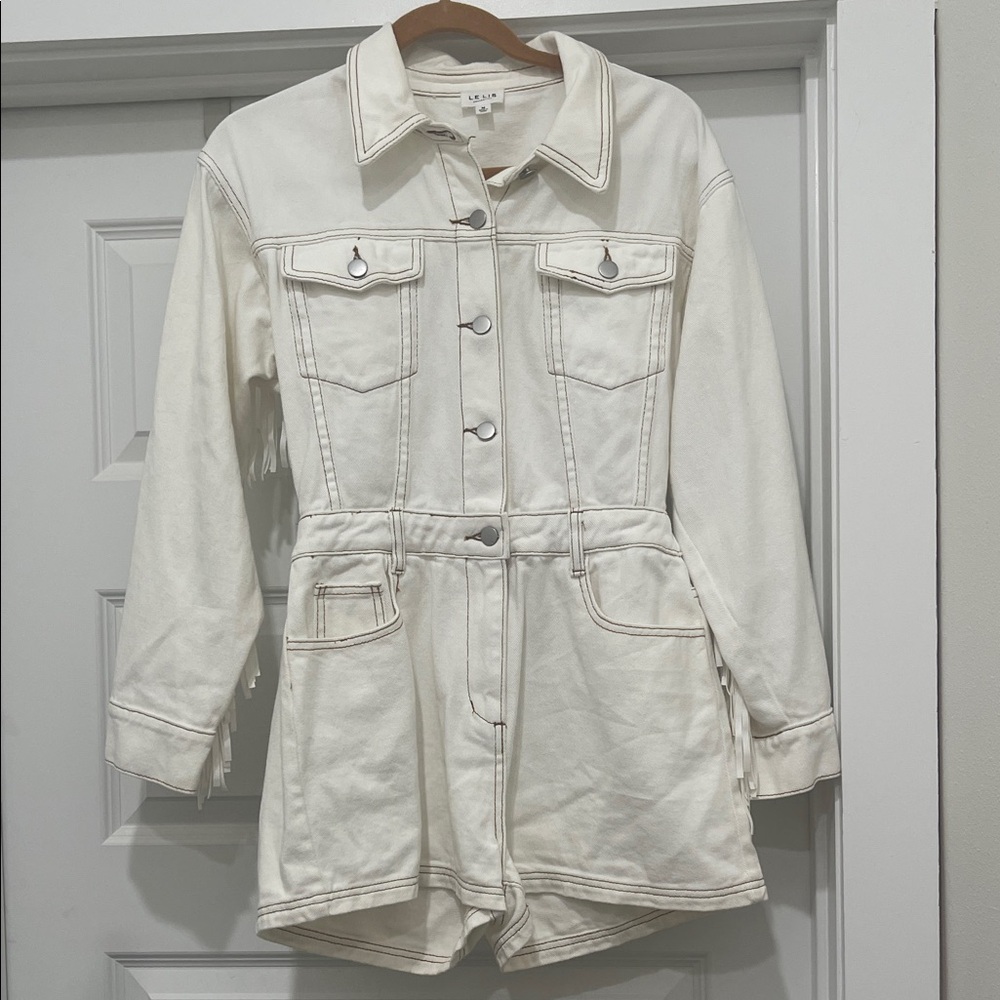 Le Lis Cream Denim Jacket Romper
